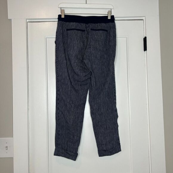 Athleta Striped Navy Blue Bali Linen Cropped Ankle Pants Size 4 - Picture 3 of 6